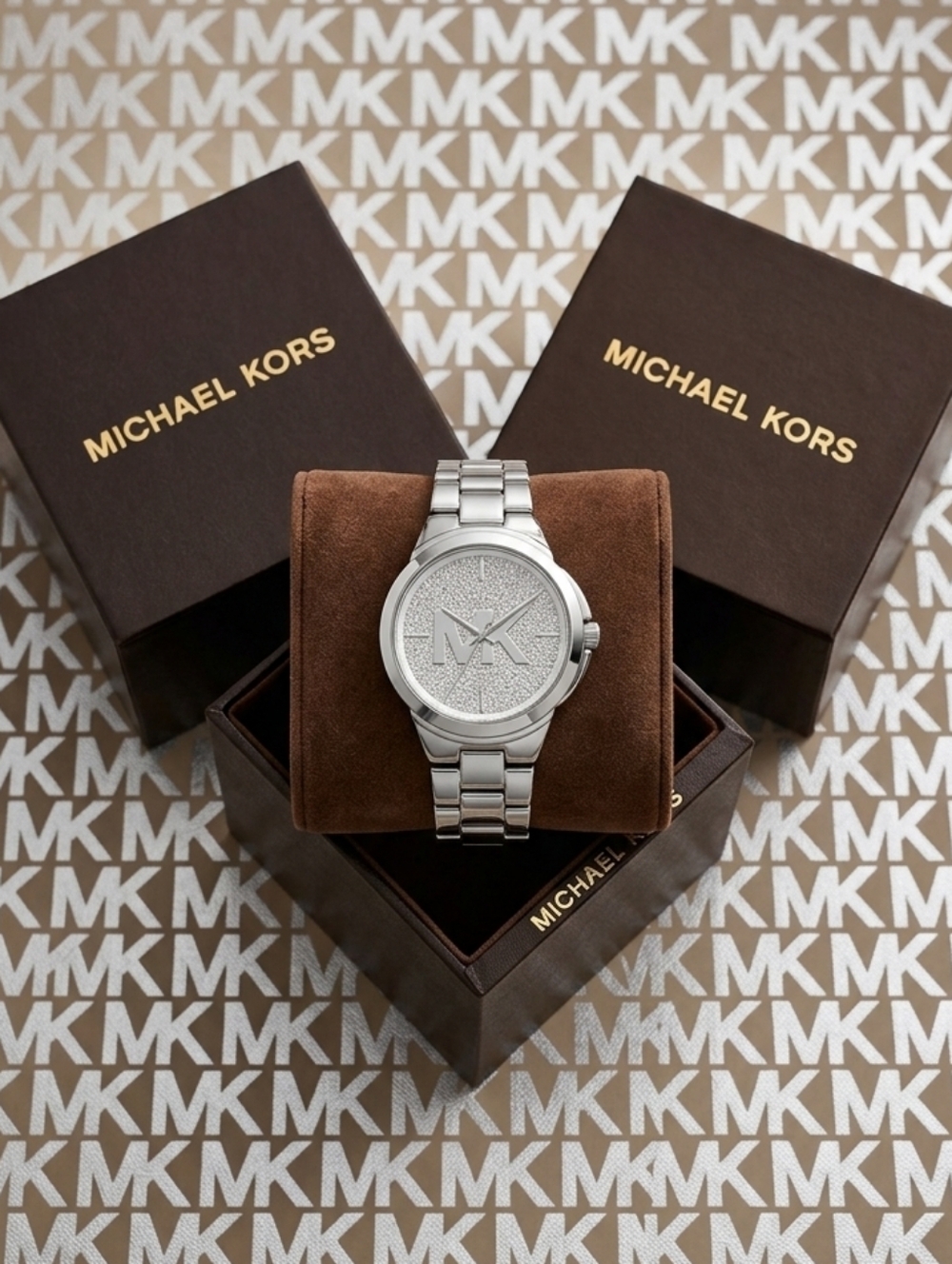 Authentic Michael Kors Silver-tone MK Logo Bracelet Watch